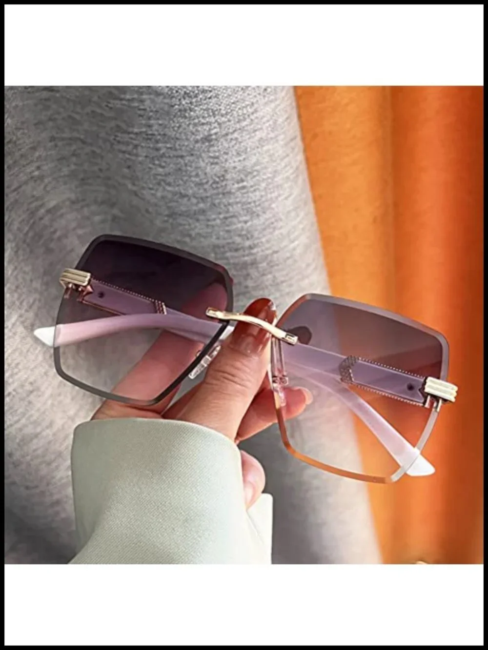 Rimless Cut Edge Gradient Sunglasses Large Frame